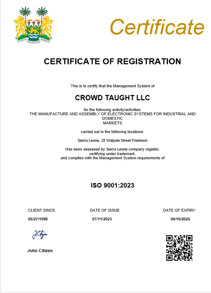 Sierra Leone business registration certificate Word and PDF template